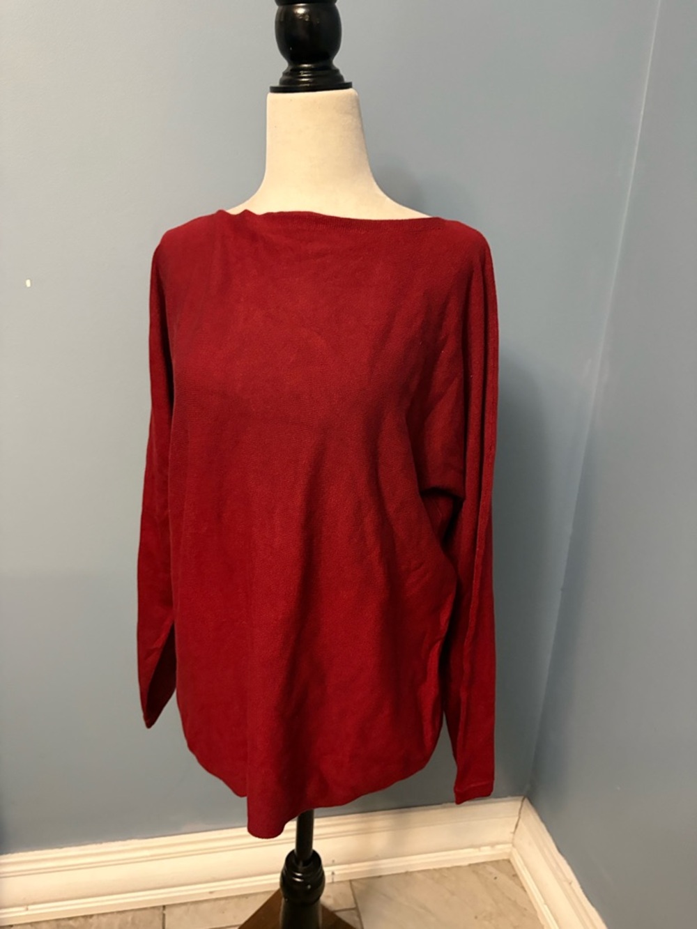 cleo Deep Red Boatneck Long Sleeve Top